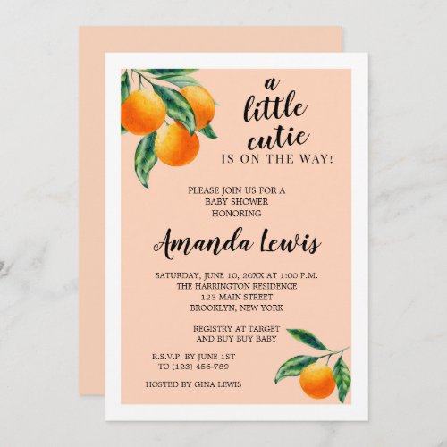 Orange Themed Little Cutie Baby Shower Invitation