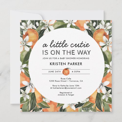 Orange Themed Little Cutie Baby Shower Square Invitation