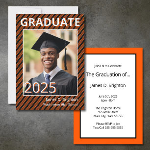 Orange Themed Photo Graduation Invitation