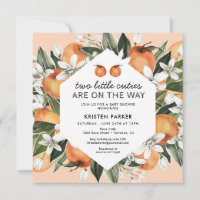 Orange Themed Two Little Cuties Twin Baby Shower Invitation