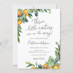 Orange Three Little Cuties Baby Shower Invitation