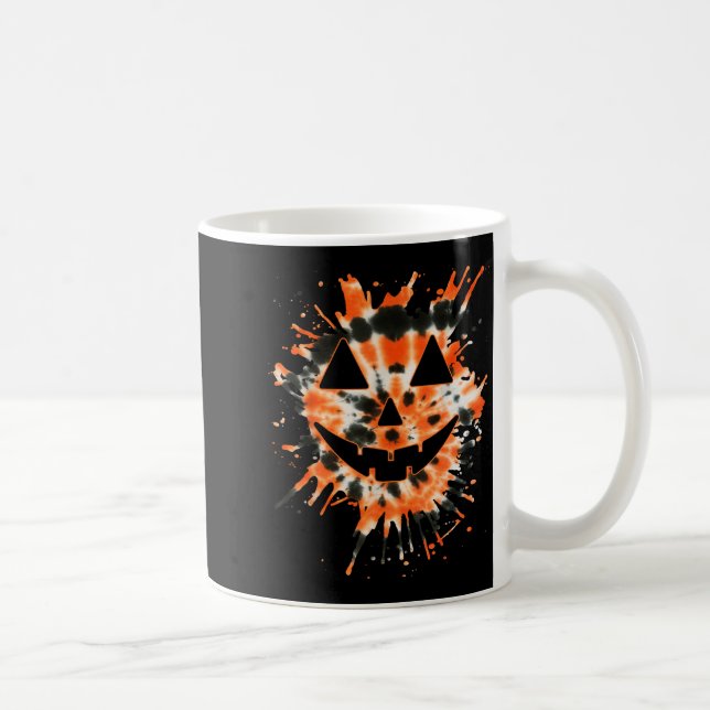 Orange Tie Dye Jack O Lantern Face - Hipe Hallowee Coffee Mug (Right)
