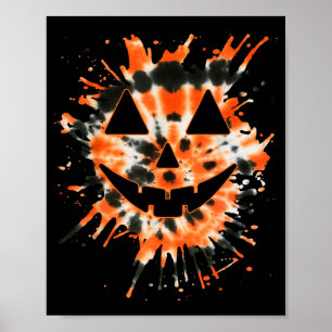 Orange Tie Dye Jack O Lantern Face - Hipe Hallowee Poster
