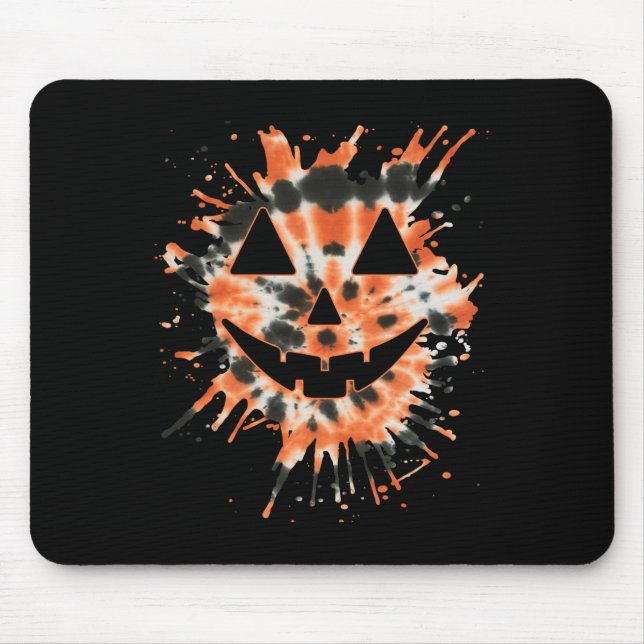Orange Tie Dye Jack O Lantern Face - Hippie Hallow Mouse Pad (Front)
