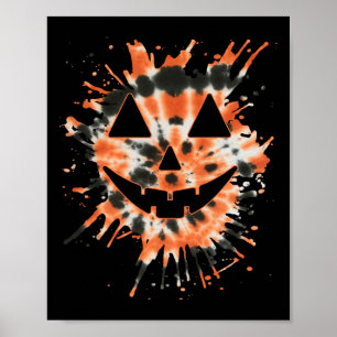 Orange Tie Dye Jack O Lantern Face - Hippie Hallow Poster