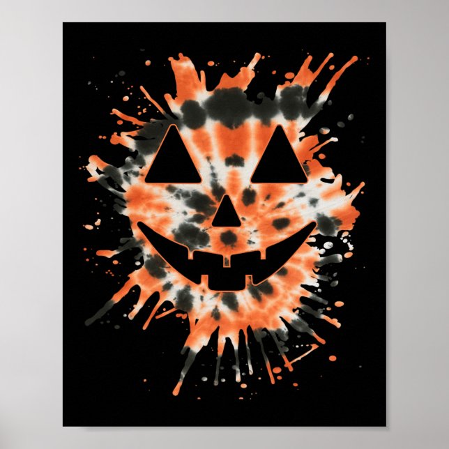 Orange Tie Dye Jack O Lantern Face - Hippie Hallow Poster (Front)