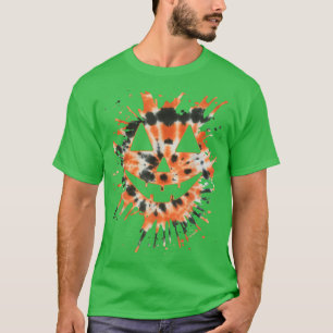 Orange Tie Dye Jack O Lantern Face Hippie Hallowe T-Shirt