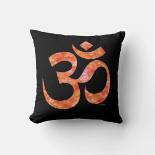 Orange Tie Dye Om Symbol Spiritual Black Pillow