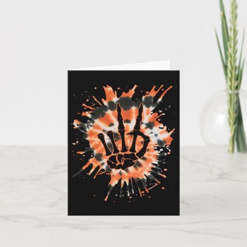 Orange Tie Dye Skeleton Hand Peace Sign _ Hippie H Card