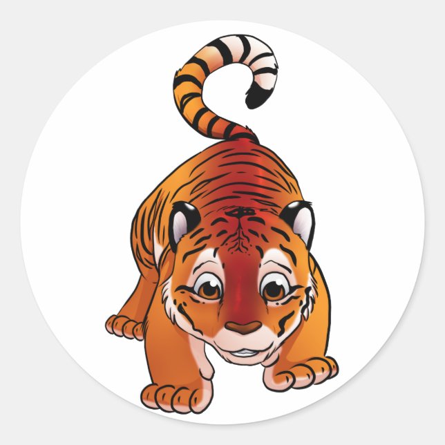 Orange Tiger Cub Classic Round Sticker (Front)