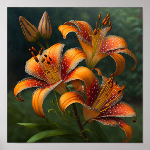Orange Tiger Lilies Flower Art Print Poster