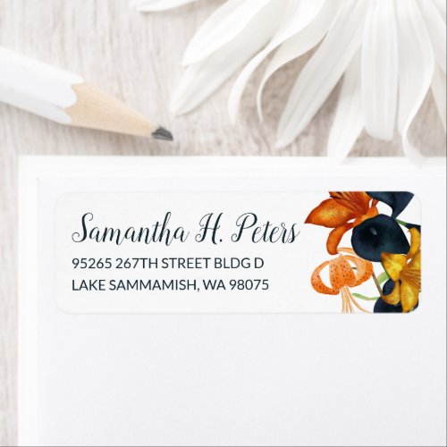 Orange Tiger Lilies Navy Blue Calla Lilies Address Label