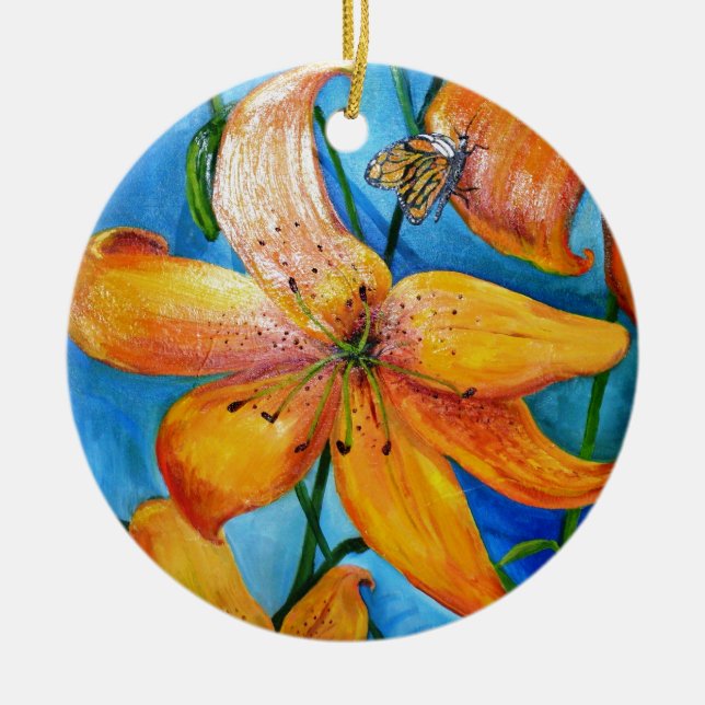 Orange Tiger Lily Ceramic Ornament (Front)