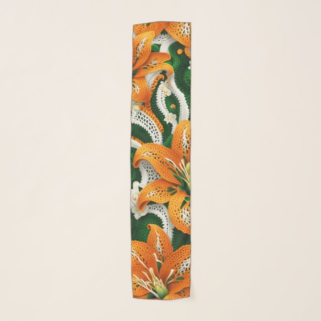 Orange Tiger Lily Crochet Scarf (Front)