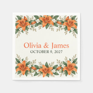 Orange Tiger Lily Elegant Botanical Wedding Paper Napkins