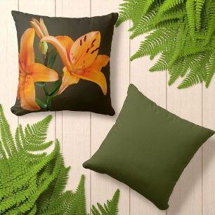 Orange Tiger Lily Flowers and Buds Close-Up Throw Pillow