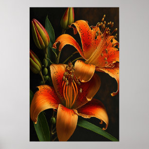 Orange Tiger Lily Flowers Art Print Poster