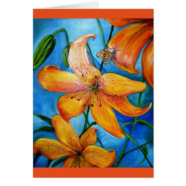 Orange Tiger Lily Flowers Cards (Front)