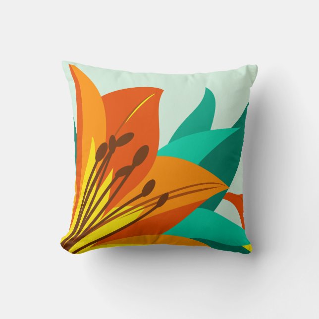 Orange Tiger Lily Flowers Throw Pillow (Front)