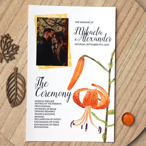 Orange Tiger Lily Wedding Ceremony Program