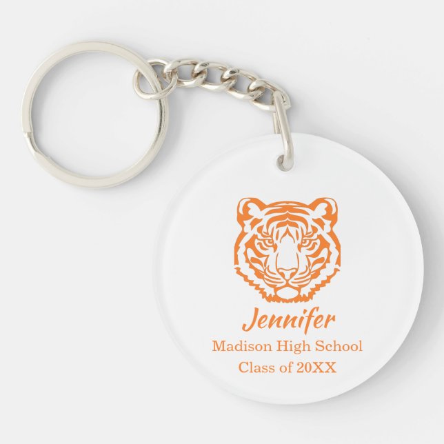 Orange Tiger Mascot Graduation Gift Keychain (Front)
