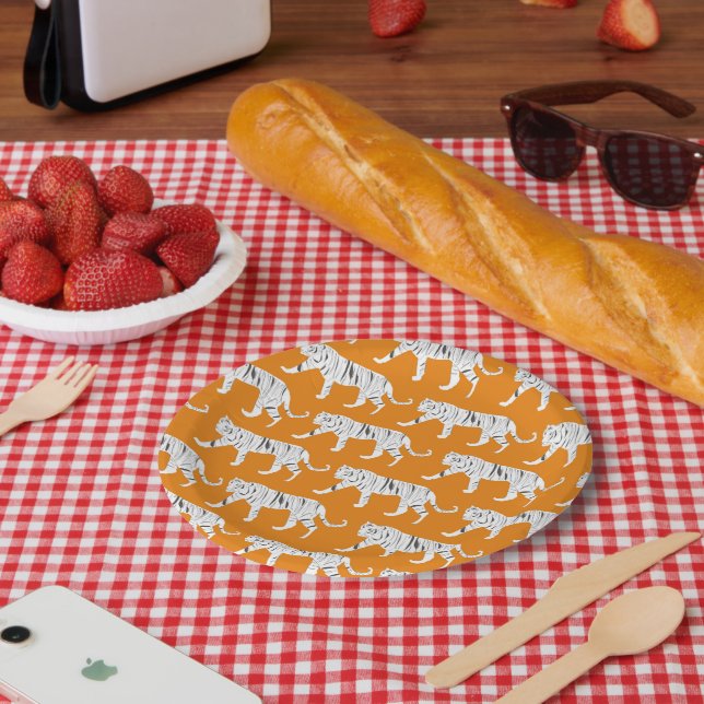 Orange Tiger Print Paper Plates (Picnic)