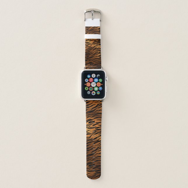 Orange Tiger Stripe Metallic Fur Apple Watch Band (Front)