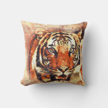 Orange Tiger Watercolor Paint Print Throw Pillow
