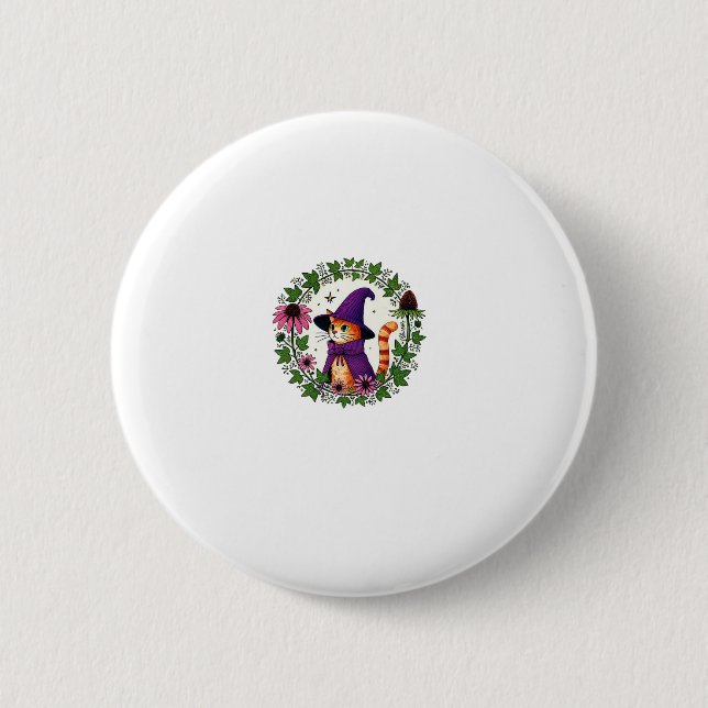 Orange Tiger Wizard Kitty Cat illustration Long Sl Button (Front)