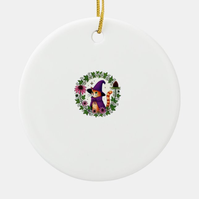 Orange Tiger Wizard Kitty Cat illustration Long Sl Ceramic Ornament (Front)