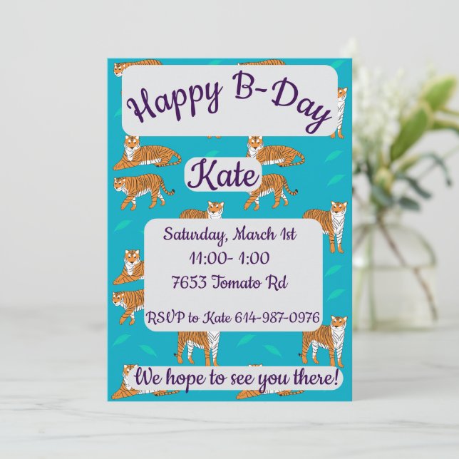 Orange Tigers Happy Birthday Invitation (Standing Front)
