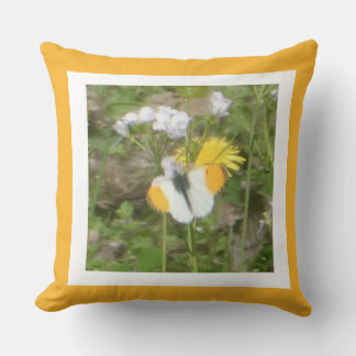 Orange Tip Butterfly on Flowers Throw Pillow