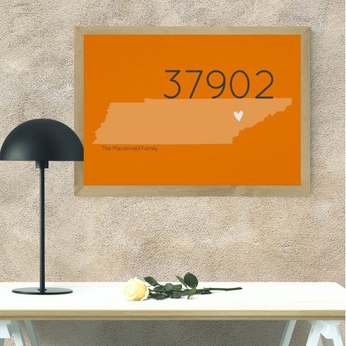 Orange TN Zip Code Tennessee Outline Heart Poster