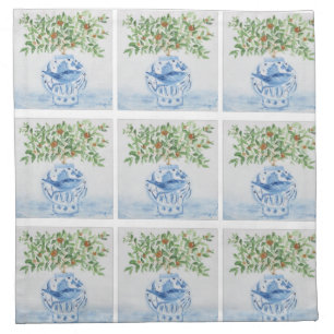Orange Topiary Blue and White Ginger Jar Cloth Napkin