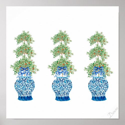 Orange Topiary Tree Ginger Jar Jars  art print