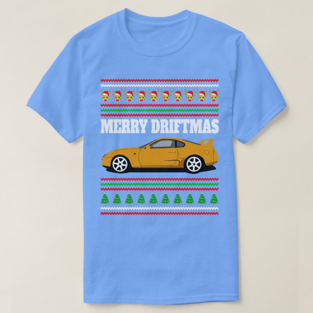 Orange Toyota Supra MK4 A80 Merry Driftmas T-Shirt (Design Front)
