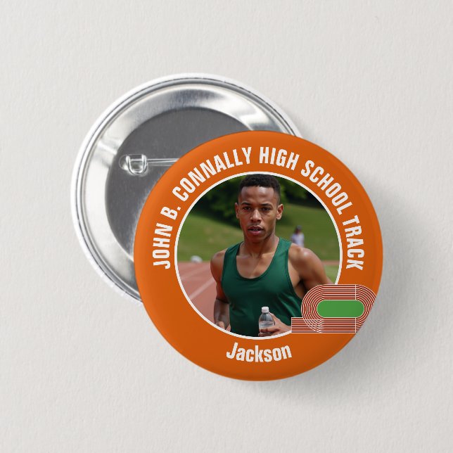 Orange Track & Field Photo High School Athlete Button (Front & Back)