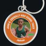 Orange Track & Field Photo High School Athlete Keychain<br><div class="desc">This cool customized high school track team athlete photo gift features white typography of your team on an orange keychain with a running track. Personalize with your student's photograph and class year as a proud runner parent.</div>