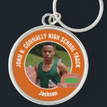 Orange Track & Field Photo High School Athlete Keychain<br><div class="desc">This cool customized high school track team athlete photo gift features white typography of your team on an orange keychain with a running track. Personalize with your student's photograph and class year as a proud runner parent.</div>
