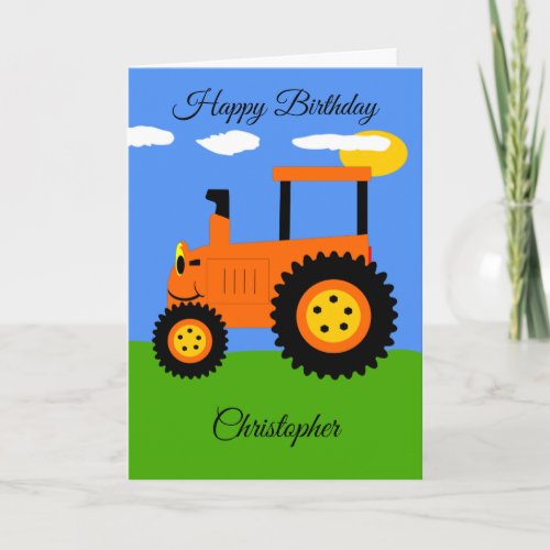 Orange Tractor Birthday Card