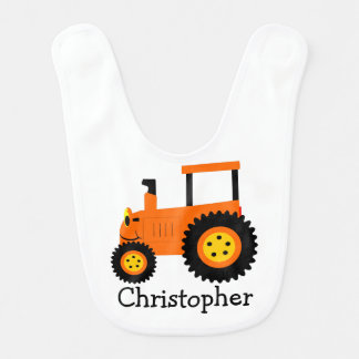Orange Tractor Design Just Add Name Baby Bib