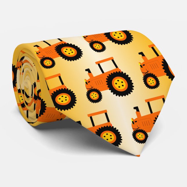 Orange Tractor Design Neck Tie (Rolled)