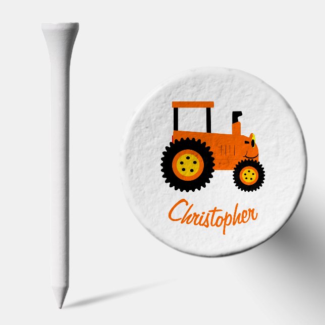 Orange Tractor Design Personalised Golf Tees (Combo)