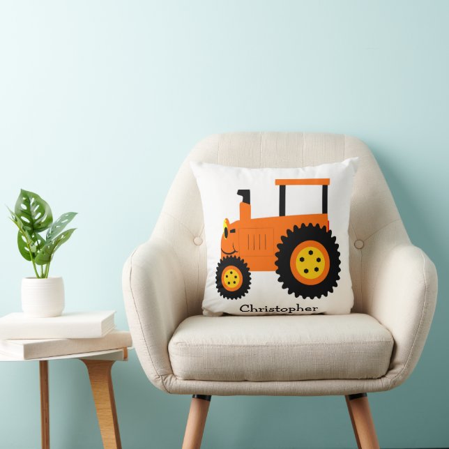 Orange Tractor Design Personalised Throw Pillow (Chair)