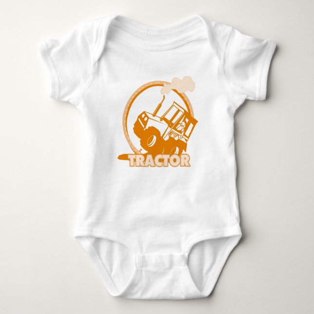 Orange Tractor Farm Machinery Baby Bodysuit (Front)