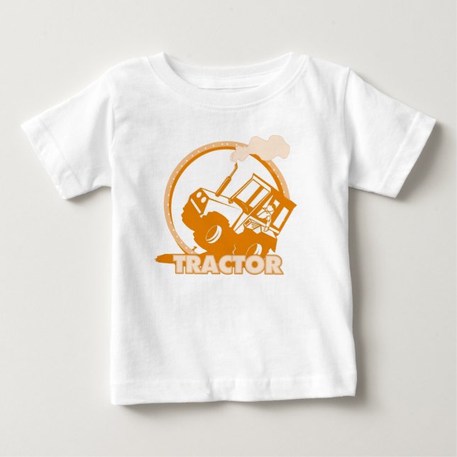 Orange Tractor Farm Machinery Baby T-Shirt (Front)