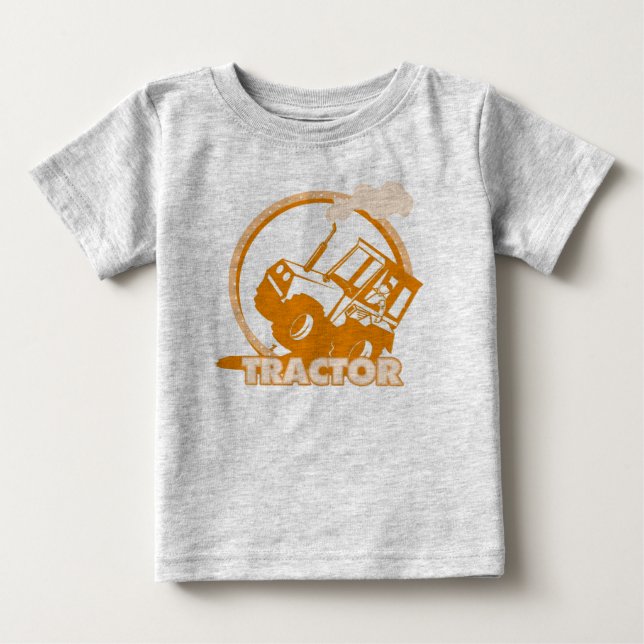 Orange Tractor Farm Machinery Baby T-Shirt (Front)