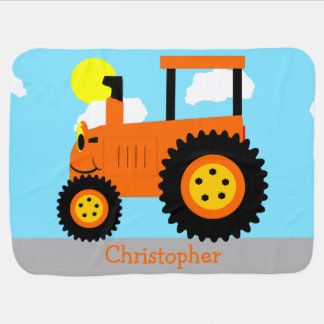 Orange Tractor Just Add Name Baby Blanket