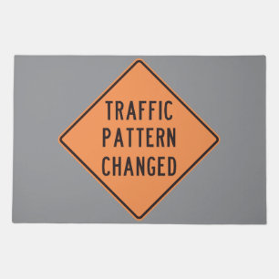Orange Traffic Pattern Changed Road Warning Sign Doormat