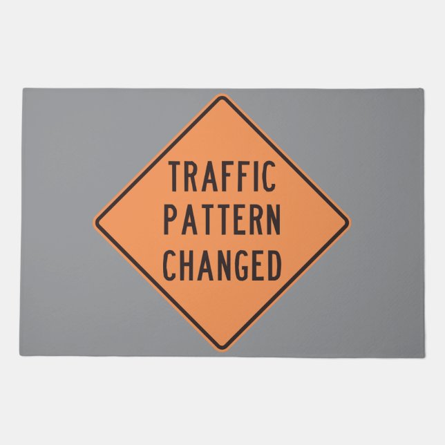 Orange Traffic Pattern Changed Road Warning Sign Doormat (Front)
